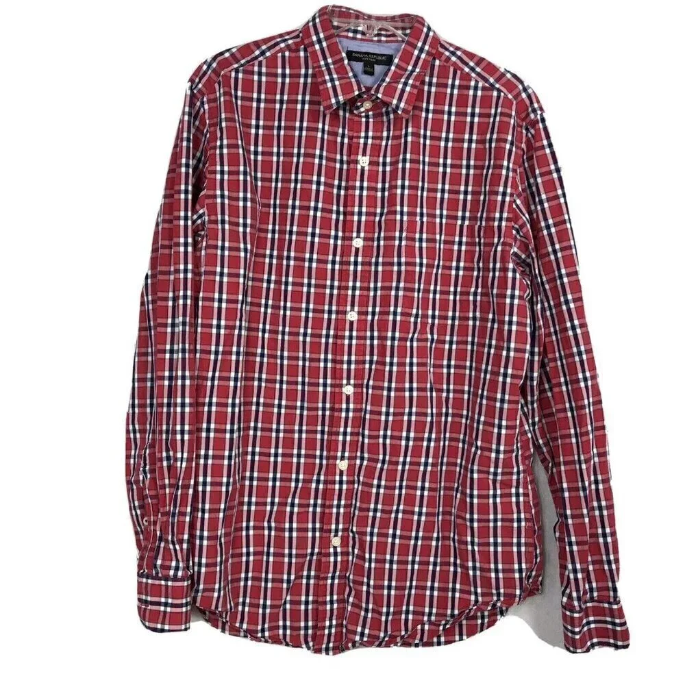 Banana Republic Soft Wash Mens Plaid 100% Cotton Long Sleeve Button Down Shirt L
